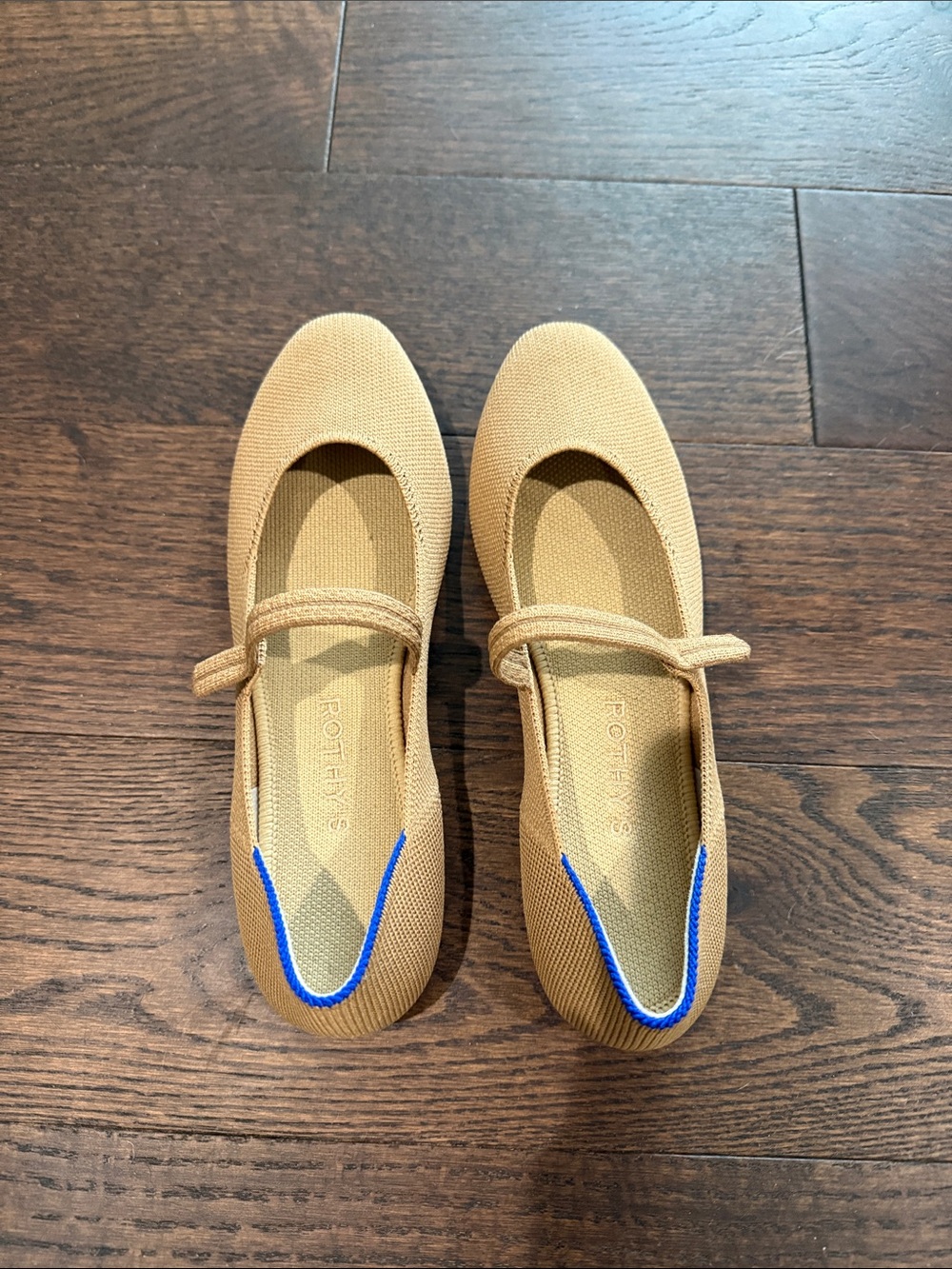 Women’s Rothy’s Tan Mary Jane Flats with Blue Trim